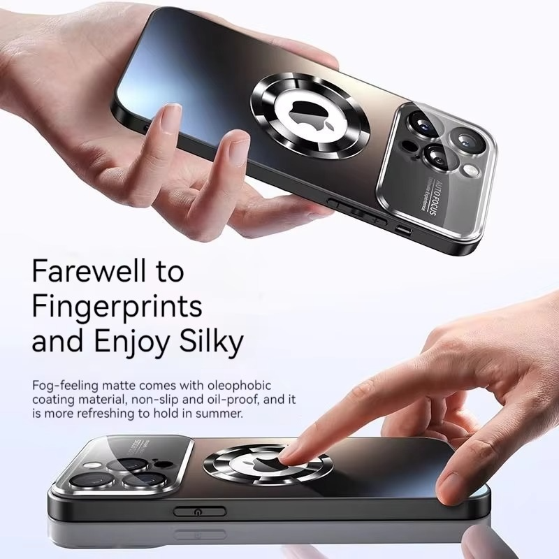 Luxury iPhone Case — Large Window Magnetic MagSafe Wireless-Charging Half-Wrapped Cover with Lens Protection, Shockproof Design, Anti-Fingerprint Non-Slip Finish