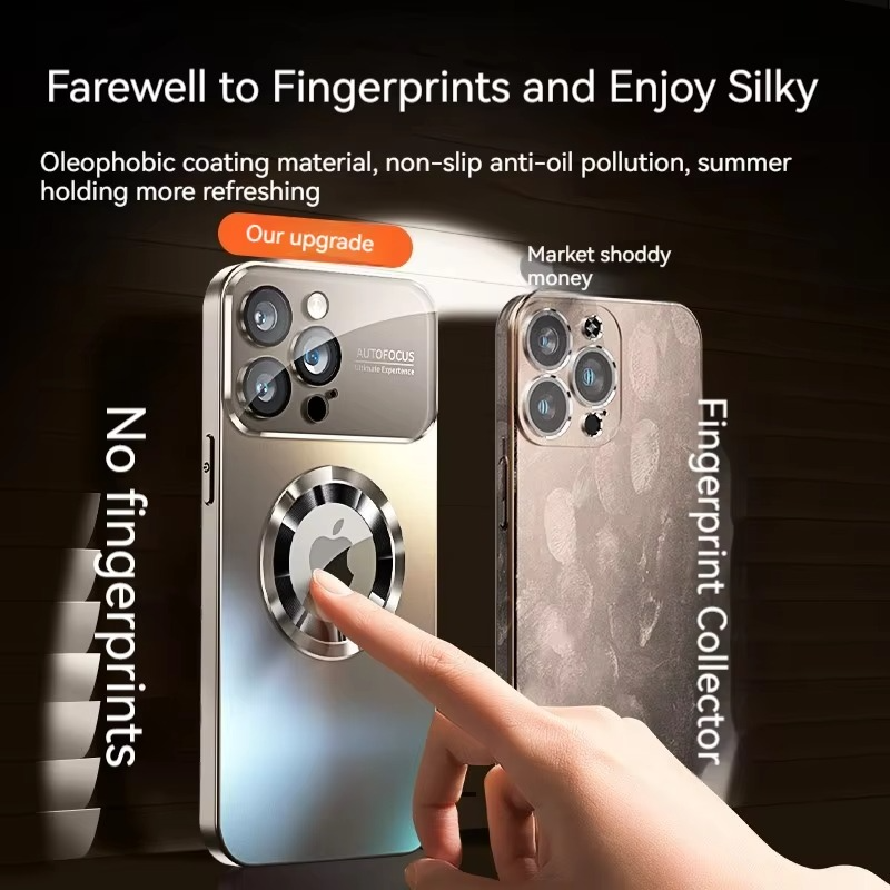 Luxury iPhone Case — Large Window Magnetic MagSafe Wireless-Charging Half-Wrapped Cover with Lens Protection, Shockproof Design, Anti-Fingerprint Non-Slip Finish