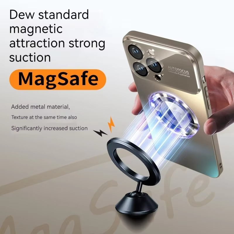 Luxury iPhone Case — Large Window Magnetic MagSafe Wireless-Charging Half-Wrapped Cover with Lens Protection, Shockproof Design, Anti-Fingerprint Non-Slip Finish