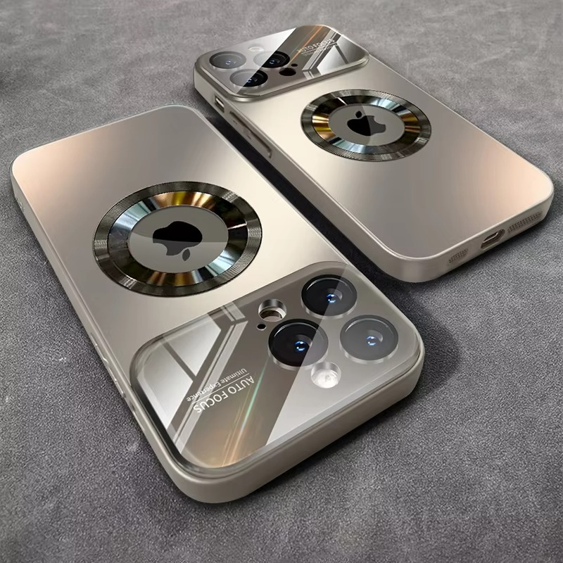 Luxury iPhone Case — Large Window Magnetic MagSafe Wireless-Charging Half-Wrapped Cover with Lens Protection, Shockproof Design, Anti-Fingerprint Non-Slip Finish