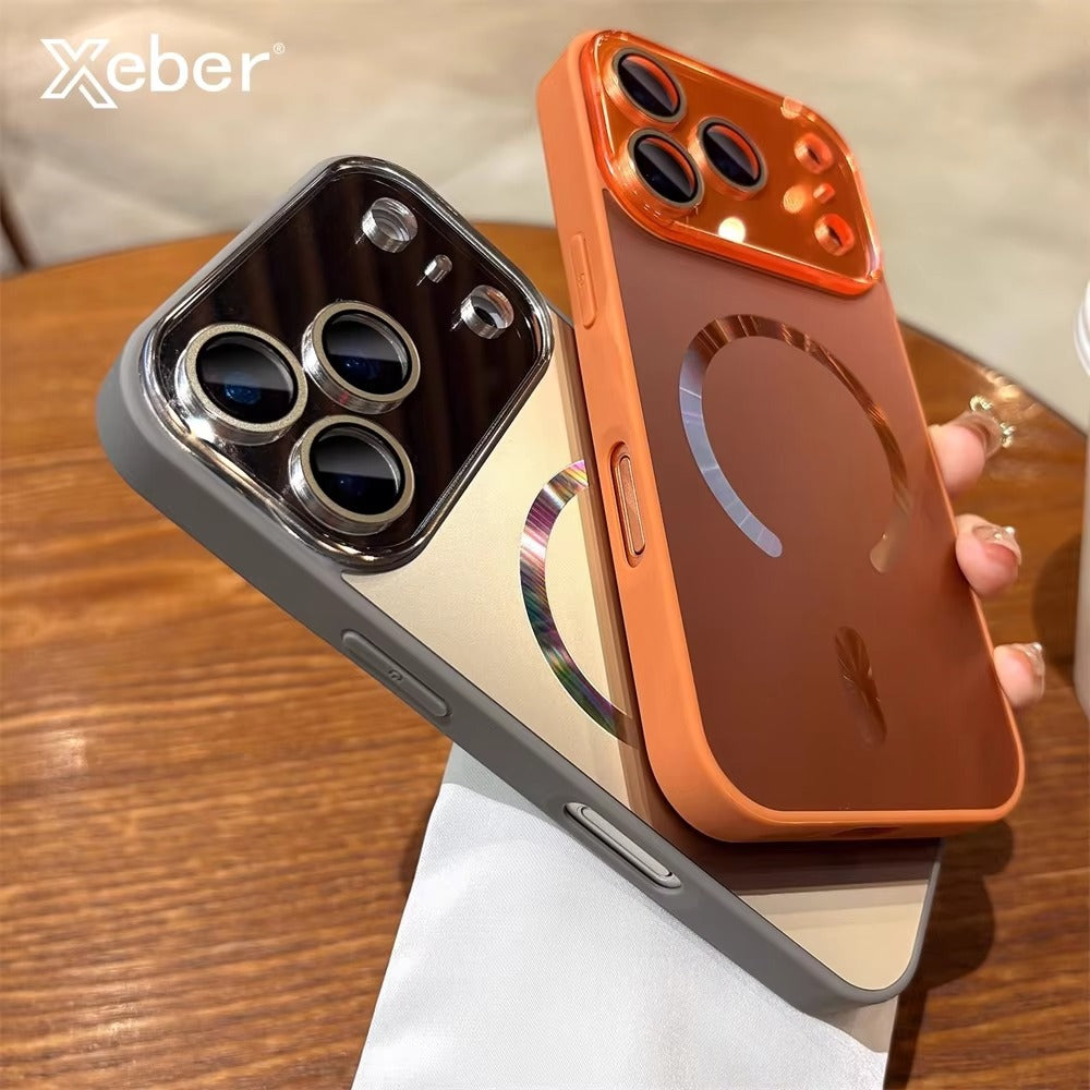 Luxury iPhone Case — Laser Camera Window MagSafe Magnetic Wireless-Charging Full Cover with Matte Glass Lens Protection, Shockproof, Anti-Fingerprint Design