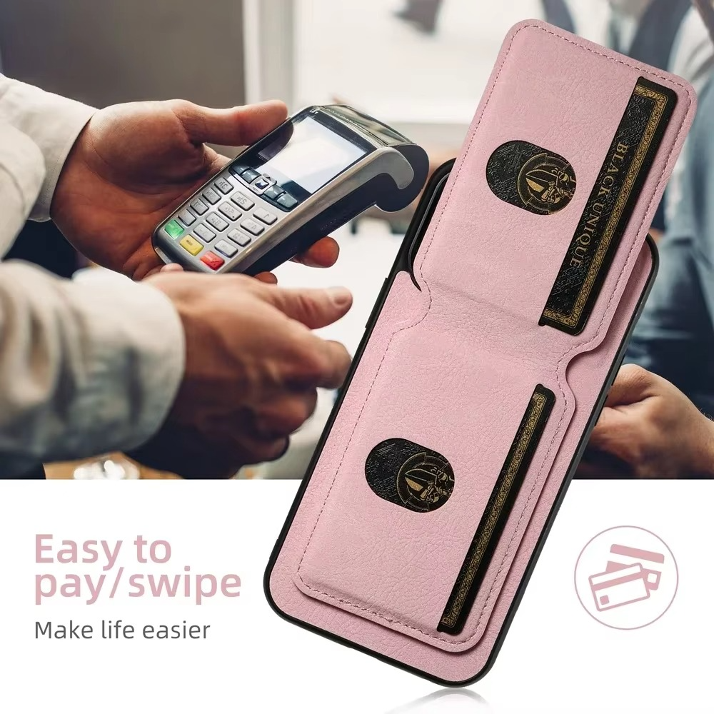 Luxury iPhone Case — Leather Wallet Magnetic Card Holder Pocket Cover, Anti-Scratch, Non-Slip, Full Protection, Plain Design