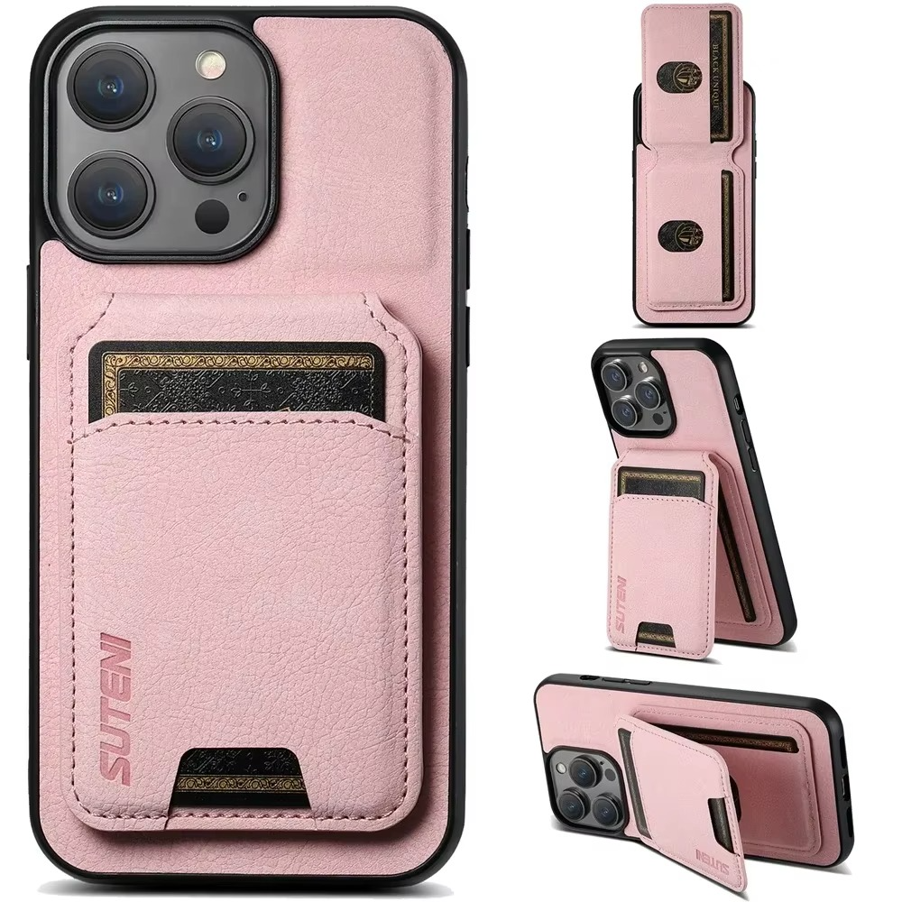 Luxury iPhone Case — Leather Wallet Magnetic Card Holder Pocket Cover, Anti-Scratch, Non-Slip, Full Protection, Plain Design
