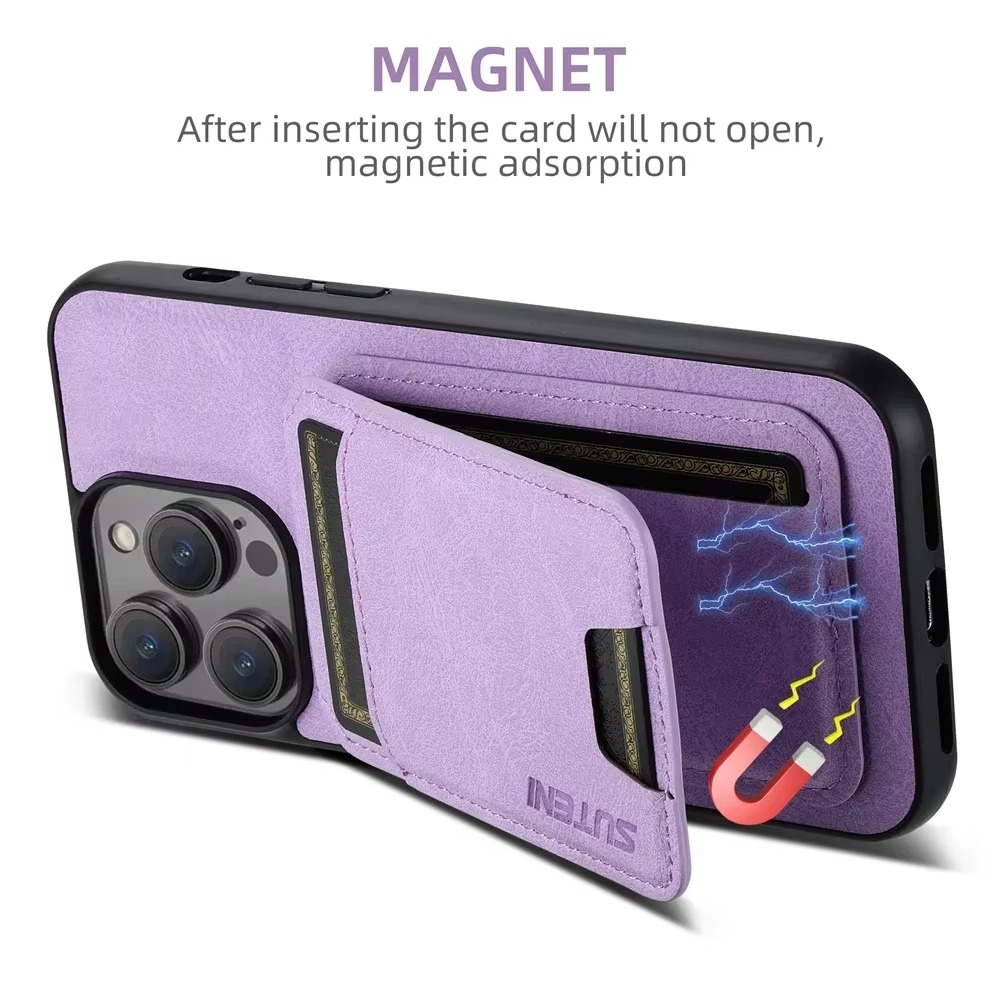 Luxury iPhone Case — Leather Wallet Magnetic Card Holder Pocket Cover, Anti-Scratch, Non-Slip, Full Protection, Plain Design
