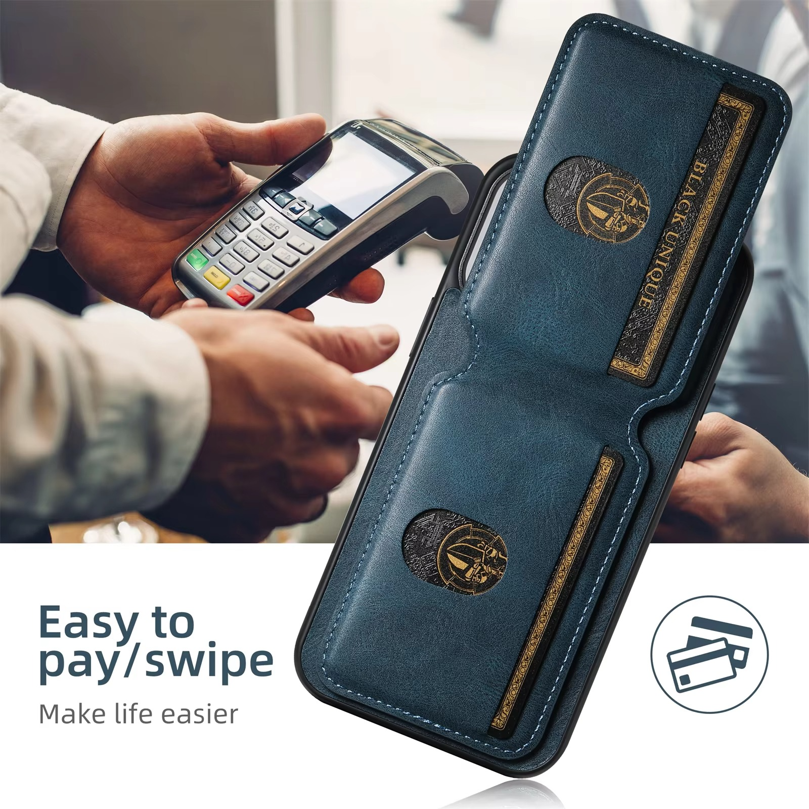 Luxury iPhone Case — Leather Wallet Magnetic Card Holder Pocket Cover, Anti-Scratch, Non-Slip, Full Protection, Plain Design