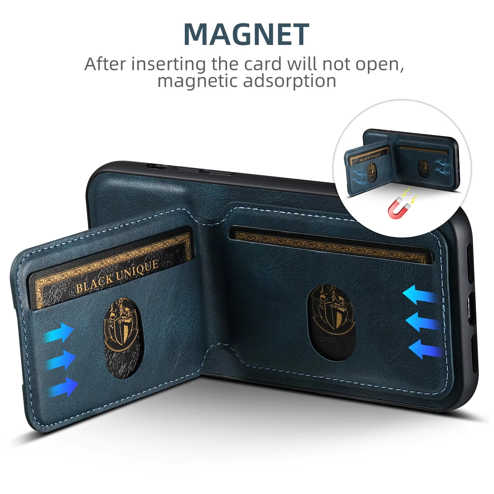 Luxury iPhone Case — Leather Wallet Magnetic Card Holder Pocket Cover, Anti-Scratch, Non-Slip, Full Protection, Plain Design