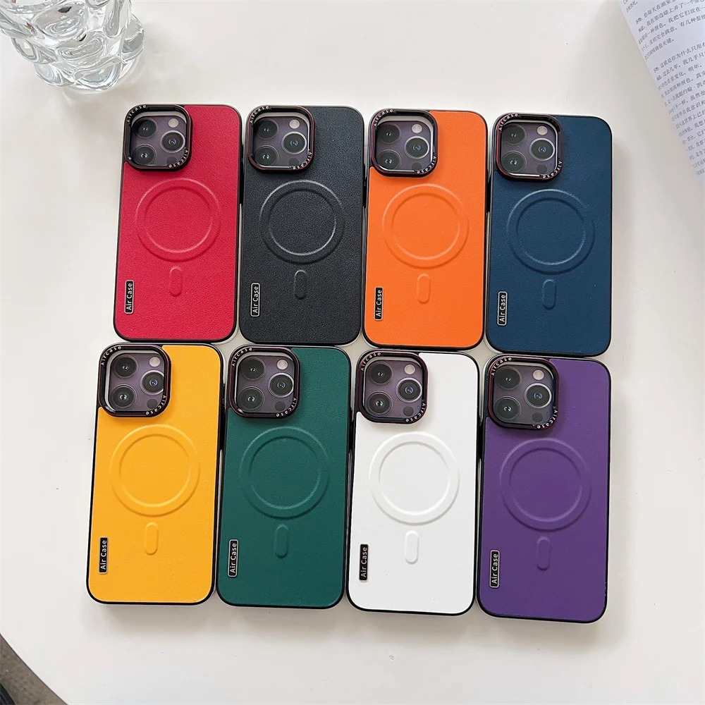 Luxury iPhone Case — MagSafe Compatible Leather Half-Wrapped Magnetic Shockproof Cover with Lens Protection, Anti-Fingerprint, Dustproof, Lightweight Non-Slip Design