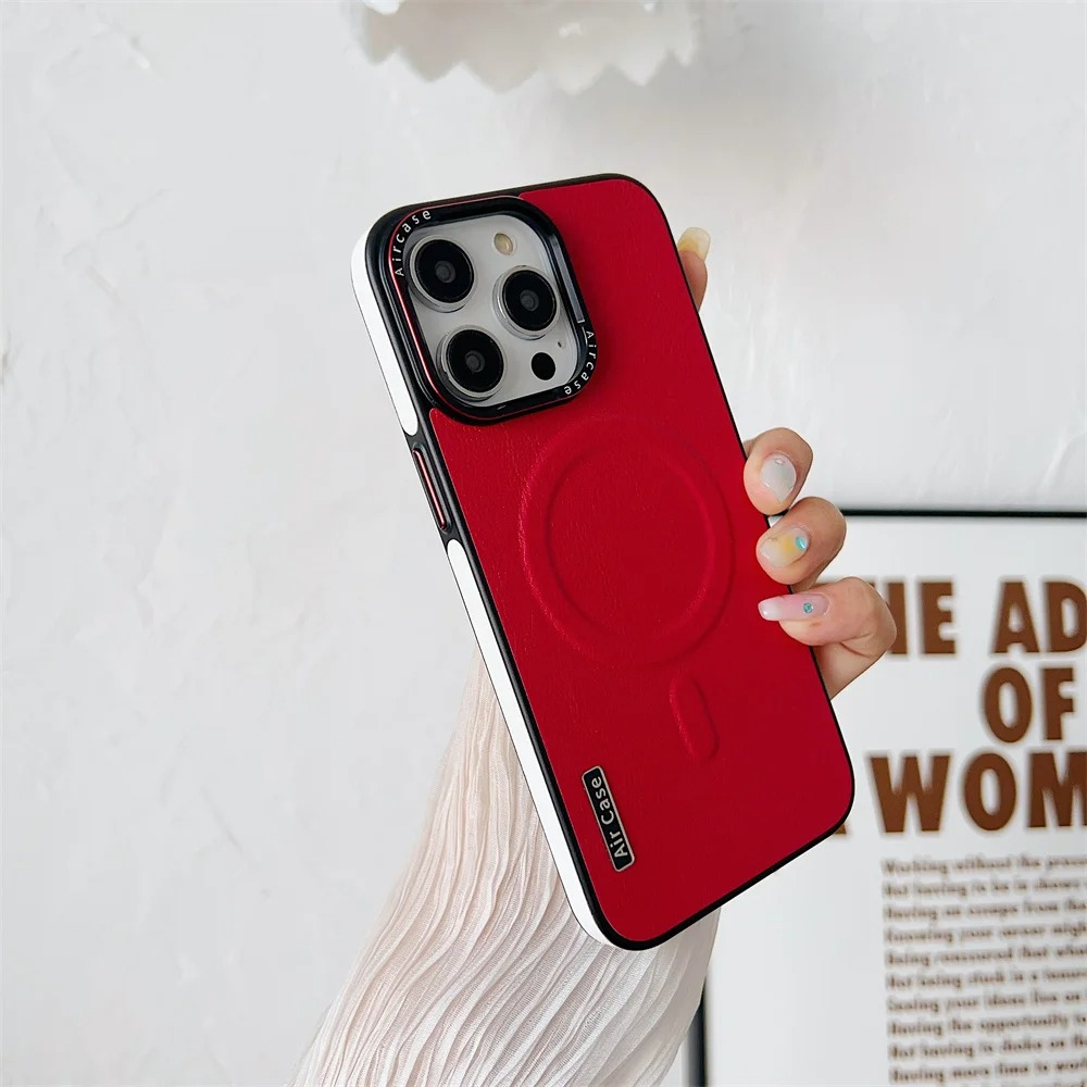 Luxury iPhone Case — MagSafe Compatible Leather Half-Wrapped Magnetic Shockproof Cover with Lens Protection, Anti-Fingerprint, Dustproof, Lightweight Non-Slip Design