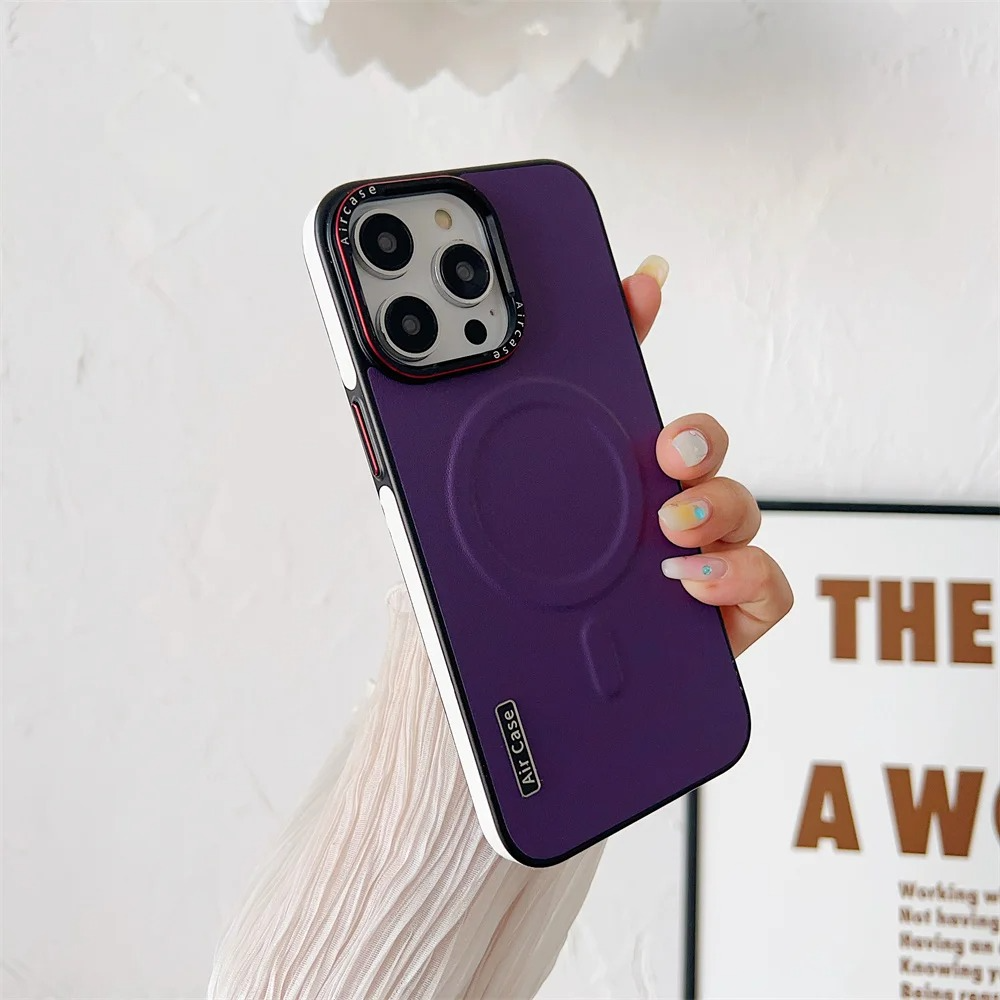 Luxury iPhone Case — MagSafe Compatible Leather Half-Wrapped Magnetic Shockproof Cover with Lens Protection, Anti-Fingerprint, Dustproof, Lightweight Non-Slip Design