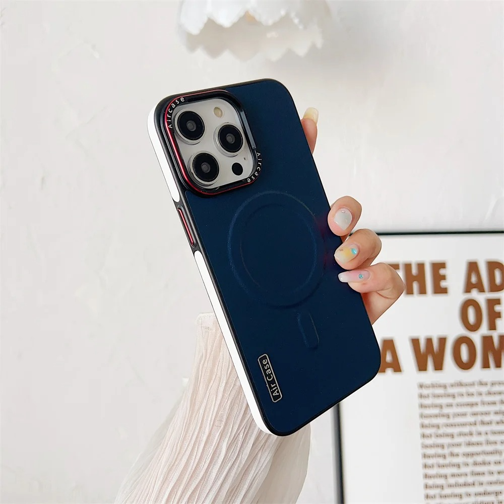 Luxury iPhone Case — MagSafe Compatible Leather Half-Wrapped Magnetic Shockproof Cover with Lens Protection, Anti-Fingerprint, Dustproof, Lightweight Non-Slip Design