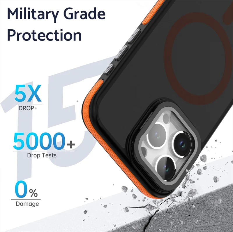 Luxury iPhone Case — MagSafe Matte Clear Magnetic TPU+PC Cover with Glass Lens Camera Protection and Built-In Stand
