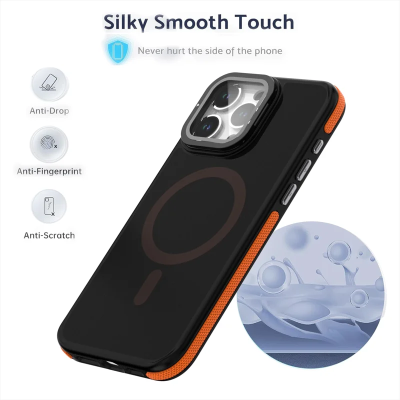 Luxury iPhone Case — MagSafe Matte Clear Magnetic TPU+PC Cover with Glass Lens Camera Protection and Built-In Stand