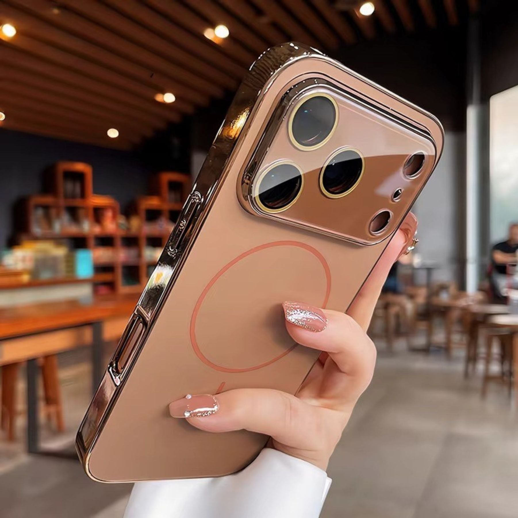 Luxury iPhone Case — MagSafe Shockproof Hard PC Cover with Tempered-Glass Camera Protection and Anti-Fingerprint Color-Collision Design