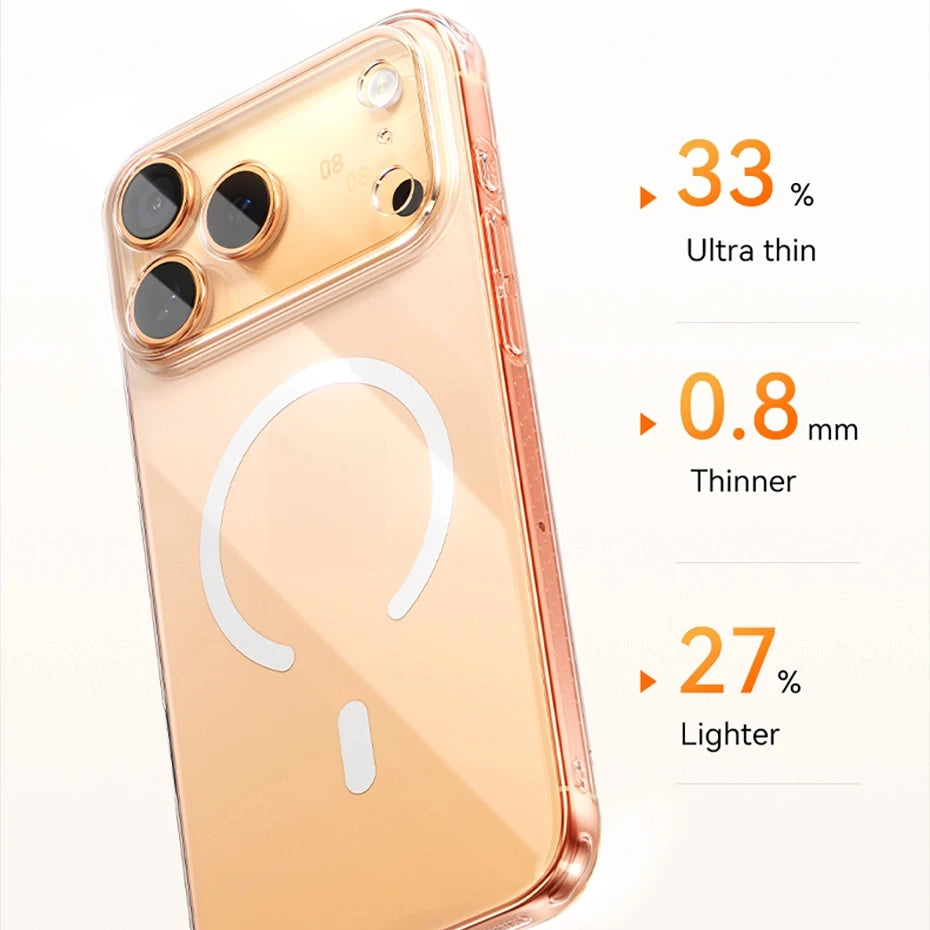 Luxury iPhone Case — Magnetic MagSafe Clear PC+TPU Wireless-Charging Cover, Shockproof, Anti-Fingerprint, Half-Wrapped Protection