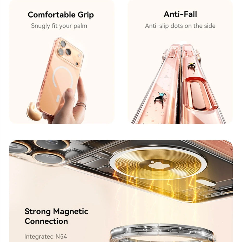 Luxury iPhone Case — Magnetic MagSafe Clear PC+TPU Wireless-Charging Cover, Shockproof, Anti-Fingerprint, Half-Wrapped Protection