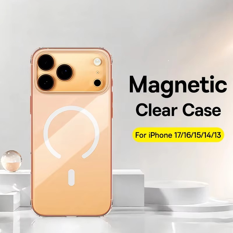 Luxury iPhone Case — Magnetic MagSafe Clear PC+TPU Wireless-Charging Cover, Shockproof, Anti-Fingerprint, Half-Wrapped Protection