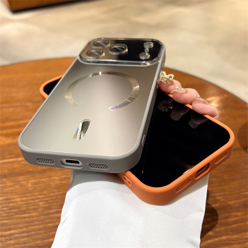 Luxury iPhone Case — Magnetic Matte Glass Large-Window Camera Protection Cover with Shockproof MagSafe Wireless-Charging Compatibility