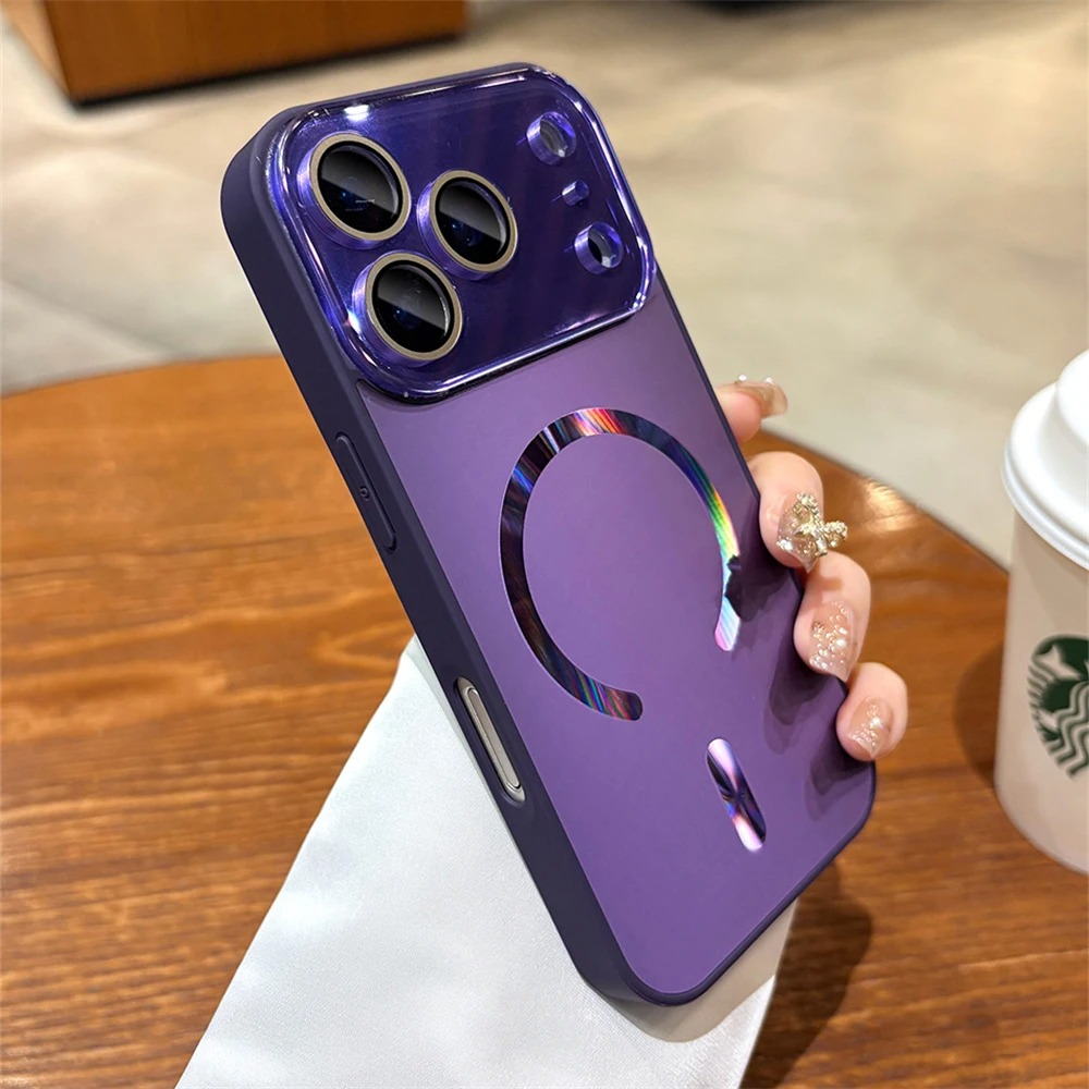 Luxury iPhone Case — Magnetic Matte Glass Large-Window Camera Protection Cover with Shockproof MagSafe Wireless-Charging Compatibility