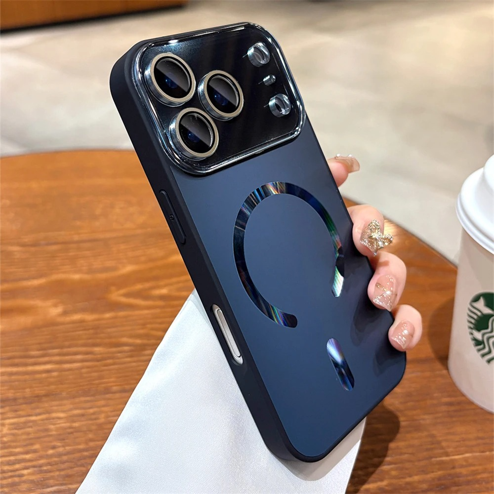 Luxury iPhone Case — Magnetic Matte Glass Large-Window Camera Protection Cover with Shockproof MagSafe Wireless-Charging Compatibility