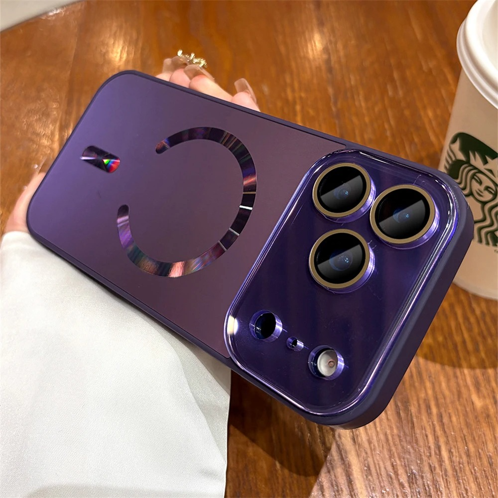 Luxury iPhone Case — Magnetic Matte Glass Large-Window Camera Protection Cover with Shockproof MagSafe Wireless-Charging Compatibility