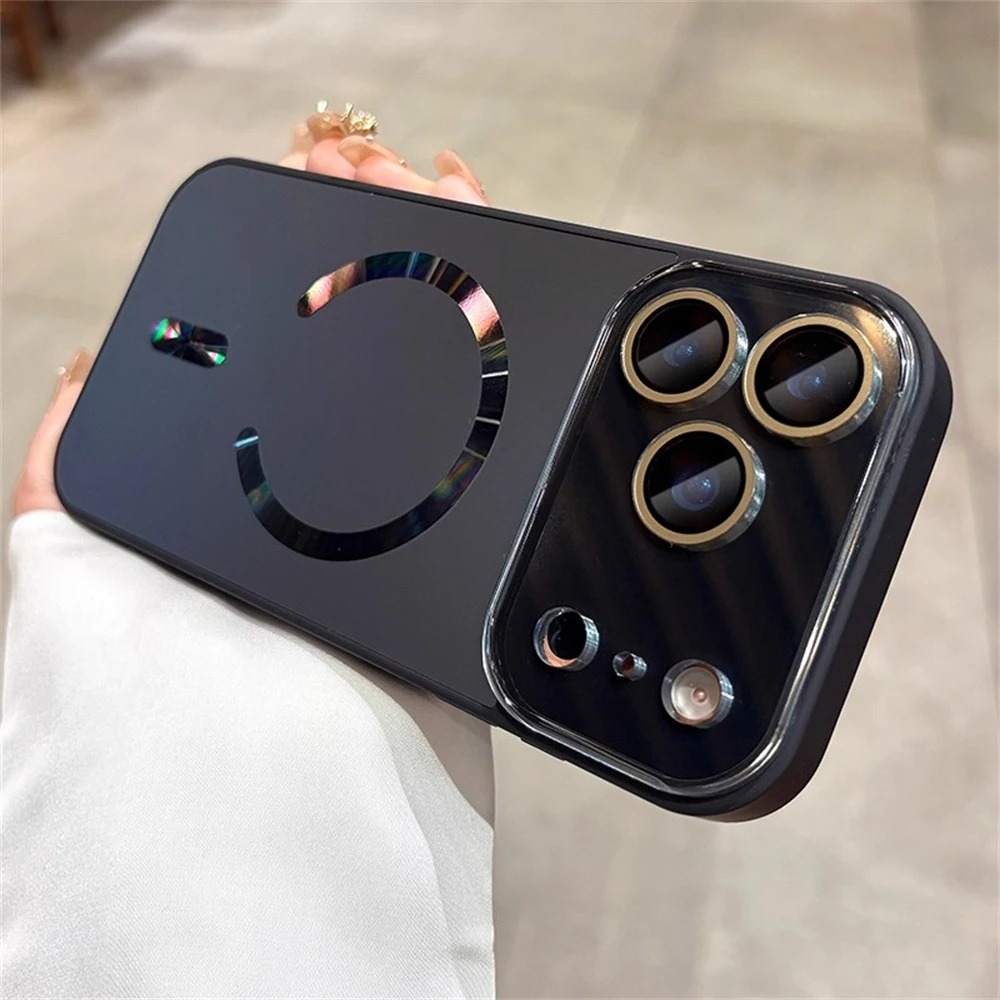 Luxury iPhone Case — Magnetic Matte Glass Large-Window Camera Protection Cover with Shockproof MagSafe Wireless-Charging Compatibility