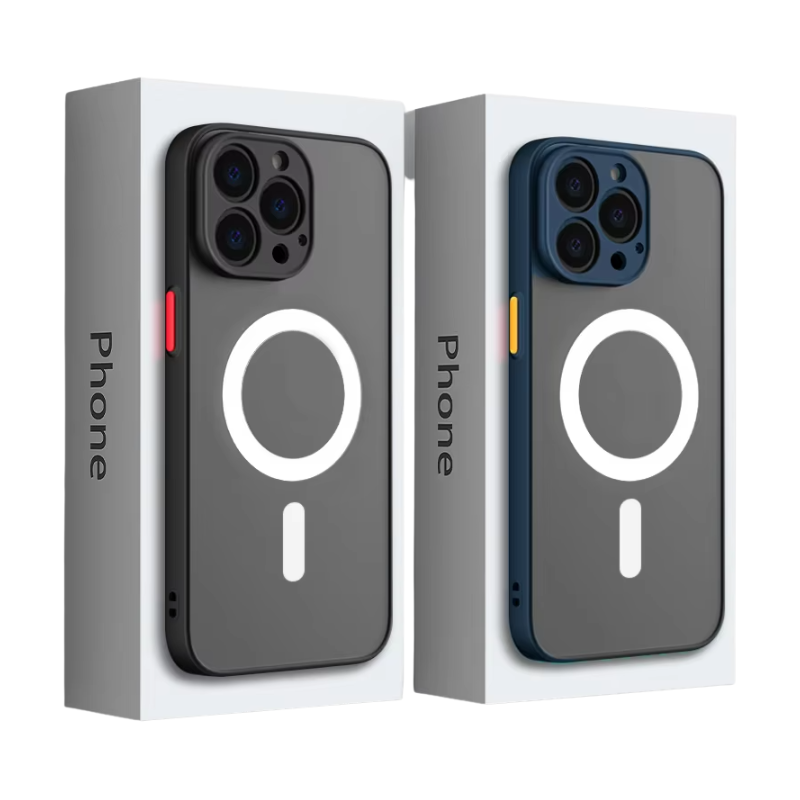 Luxury iPhone Case — Magnetic Matte Soft Silicone Cover with Color Collision, Camera Lens Protection, Shockproof, Anti-Scratch, MagSafe Compatible Design