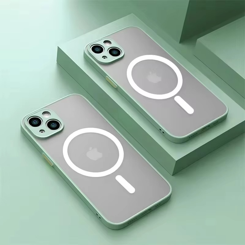 Luxury iPhone Case — Magnetic Matte Soft Silicone Cover with Color Collision, Camera Lens Protection, Shockproof, Anti-Scratch, MagSafe Compatible Design