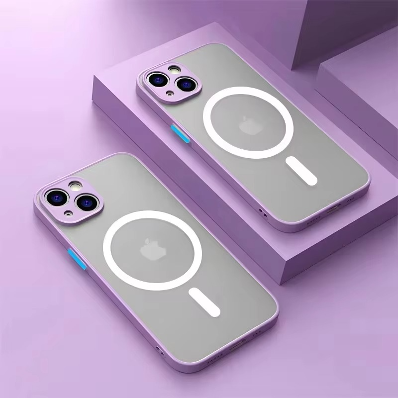 Luxury iPhone Case — Magnetic Matte Soft Silicone Cover with Color Collision, Camera Lens Protection, Shockproof, Anti-Scratch, MagSafe Compatible Design
