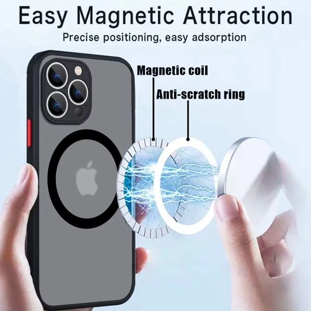 Luxury iPhone Case — Magnetic Matte Soft Silicone Cover with Color Collision, Camera Lens Protection, Shockproof, Anti-Scratch, MagSafe Compatible Design