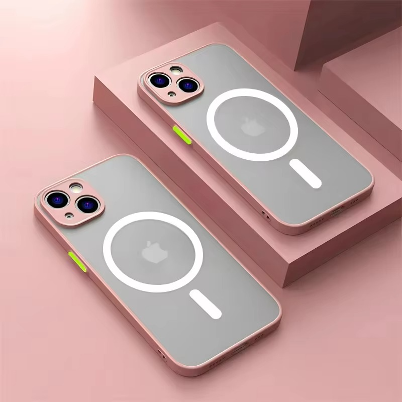 Luxury iPhone Case — Magnetic Matte Soft Silicone Cover with Color Collision, Camera Lens Protection, Shockproof, Anti-Scratch, MagSafe Compatible Design