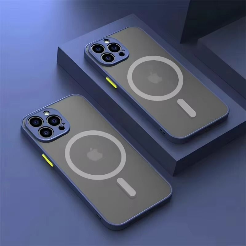 Luxury iPhone Case — Magnetic Matte Soft Silicone Cover with Color Collision, Camera Lens Protection, Shockproof, Anti-Scratch, MagSafe Compatible Design