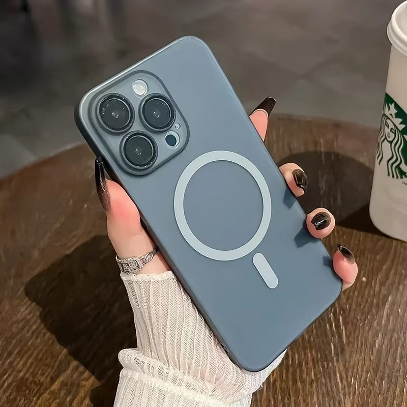 Luxury iPhone Case — Magnetic Matte Soft Silicone Cover with Color Collision, Camera Lens Protection, Shockproof, Anti-Scratch, MagSafe Compatible Design