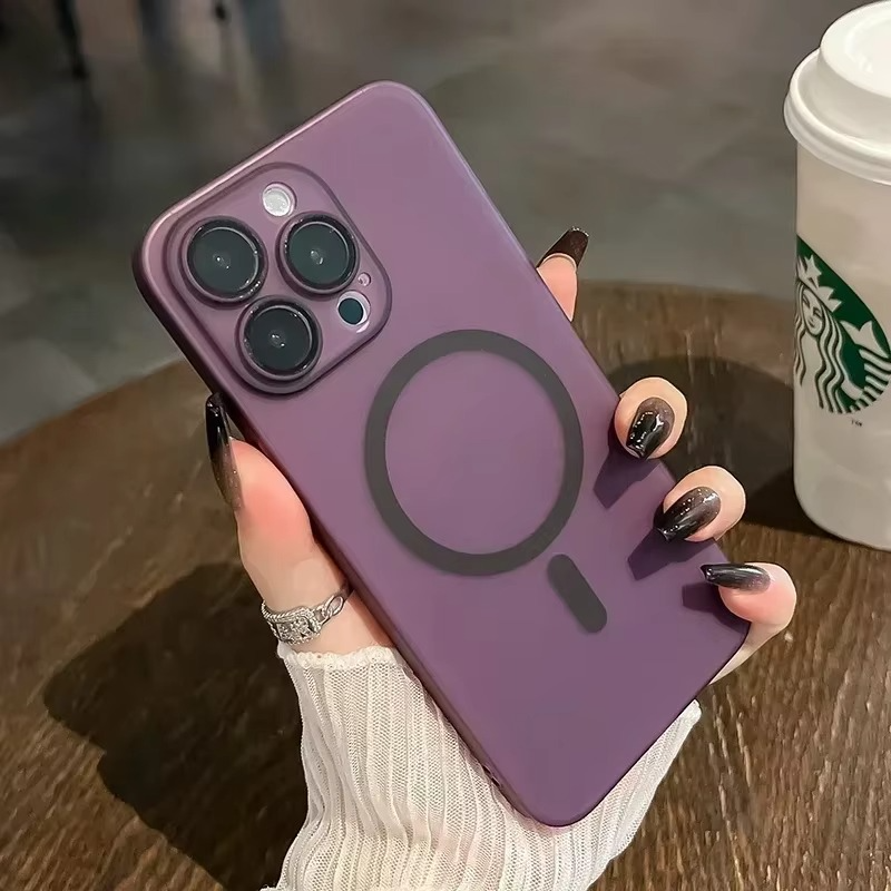 Luxury iPhone Case — Magnetic Matte Soft Silicone Cover with Color Collision, Camera Lens Protection, Shockproof, Anti-Scratch, MagSafe Compatible Design