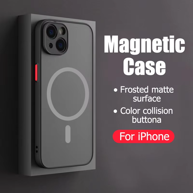 Luxury iPhone Case — Magnetic Matte Soft Silicone Cover with Color Collision, Camera Lens Protection, Shockproof, Anti-Scratch, MagSafe Compatible Design