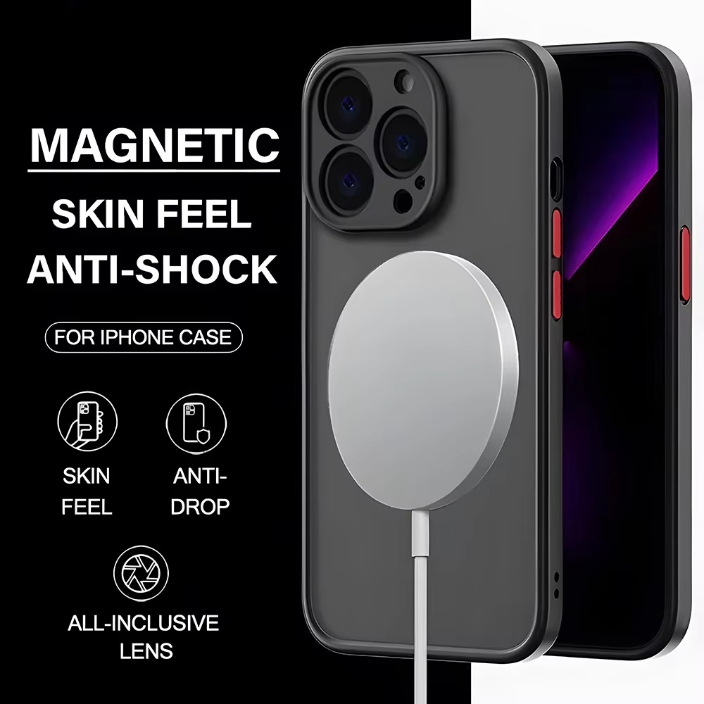 Luxury iPhone Case — Magnetic Matte Soft Silicone Cover with Color Collision, Camera Lens Protection, Shockproof, Anti-Scratch, MagSafe Compatible Design