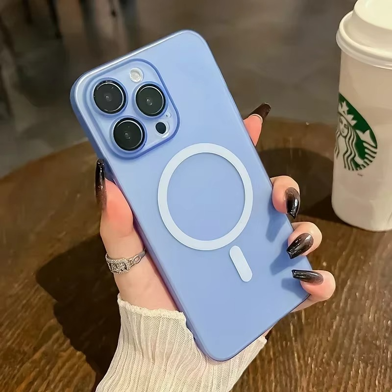 Luxury iPhone Case — Magnetic Matte Soft Silicone Cover with Color Collision, Camera Lens Protection, Shockproof, Anti-Scratch, MagSafe Compatible Design