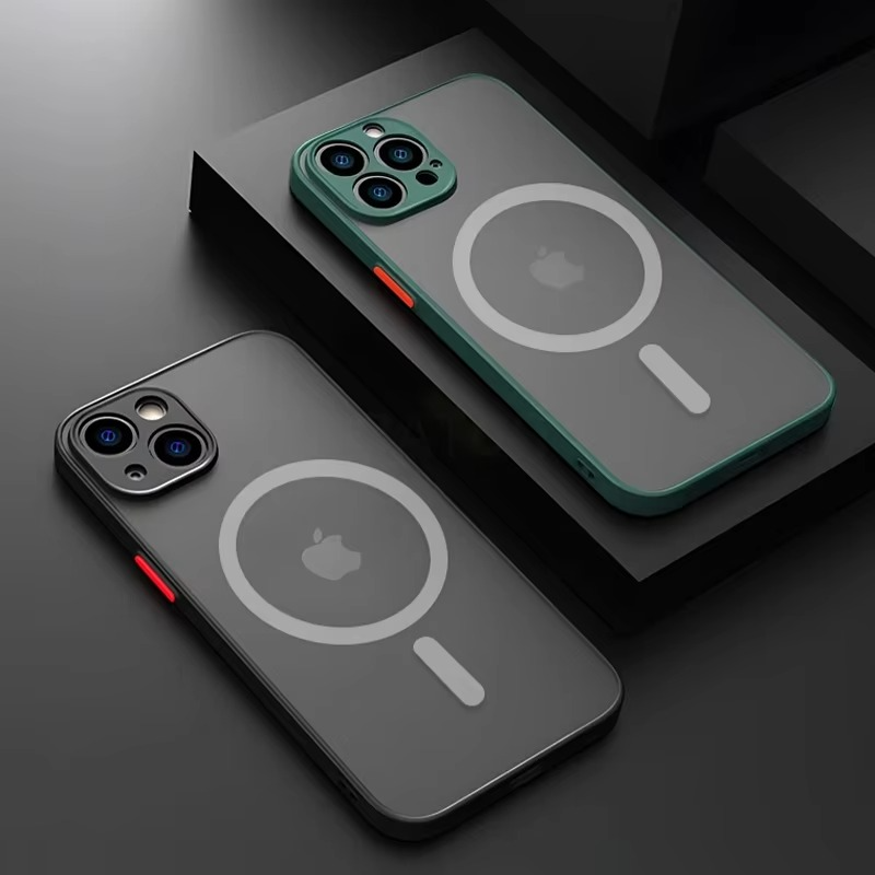 Luxury iPhone Case — Magnetic Matte Soft Silicone Cover with Color Collision, Camera Lens Protection, Shockproof, Anti-Scratch, MagSafe Compatible Design