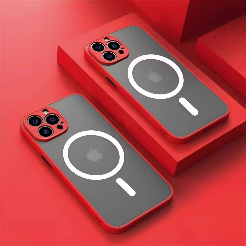 Luxury iPhone Case — Magnetic Matte Soft Silicone Cover with Color Collision, Camera Lens Protection, Shockproof, Anti-Scratch, MagSafe Compatible Design