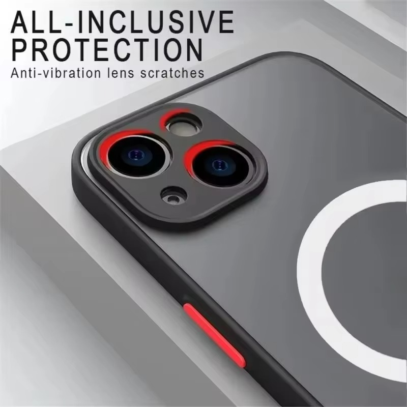 Luxury iPhone Case — Magnetic Matte Soft Silicone Cover with Color Collision, Camera Lens Protection, Shockproof, Anti-Scratch, MagSafe Compatible Design