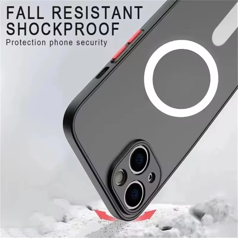 Luxury iPhone Case — Magnetic Matte Soft Silicone Cover with Color Collision, Camera Lens Protection, Shockproof, Anti-Scratch, MagSafe Compatible Design