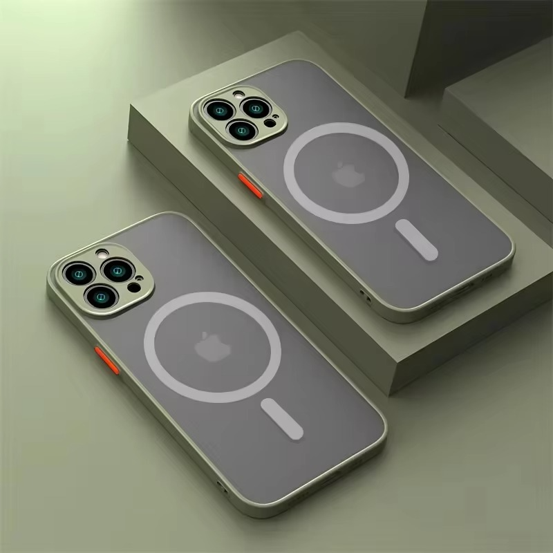 Luxury iPhone Case — Magnetic Matte Soft Silicone Cover with Color Collision, Camera Lens Protection, Shockproof, Anti-Scratch, MagSafe Compatible Design