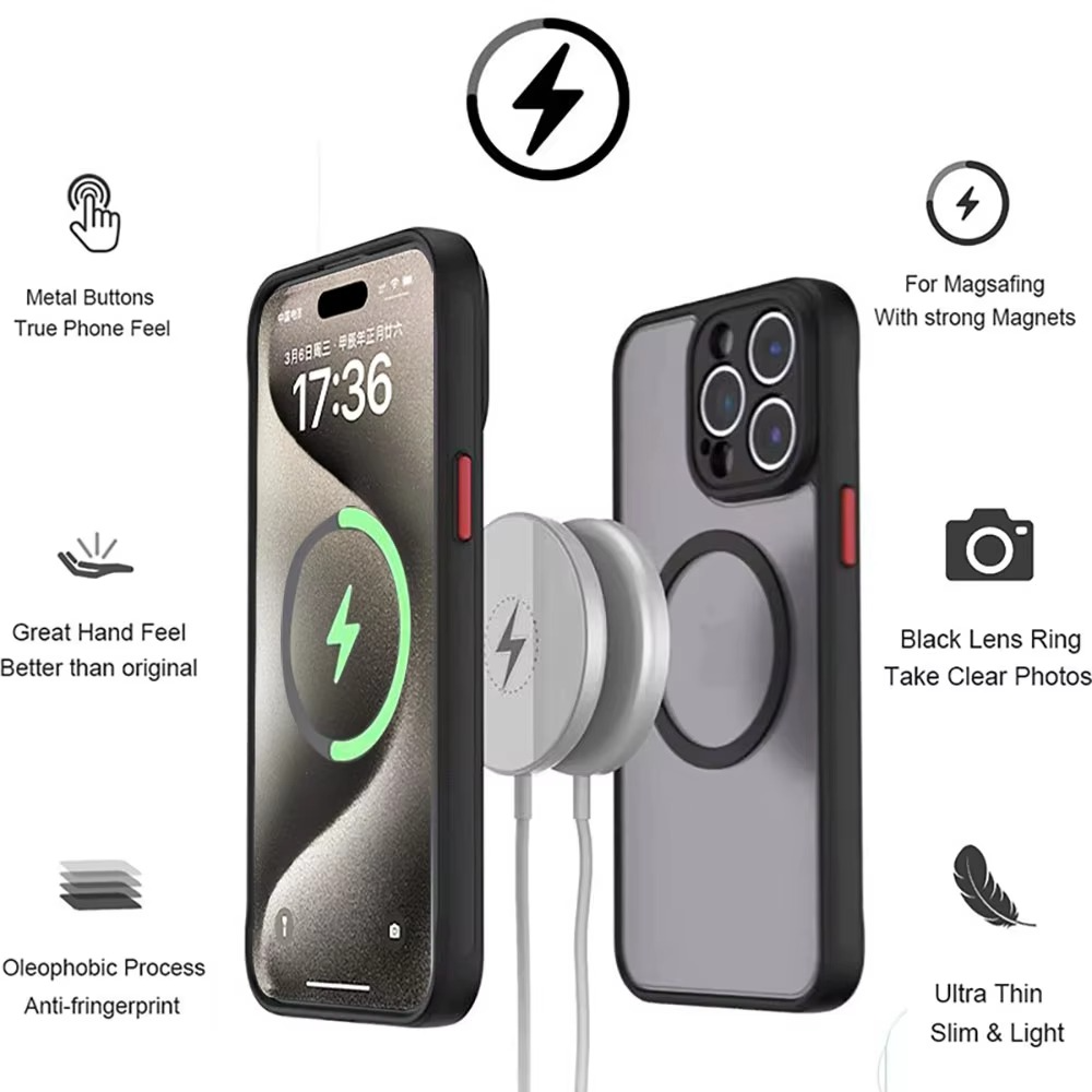 Luxury iPhone Case — Magnetic Matte Soft Silicone Cover with Color Collision, Camera Lens Protection, Shockproof, Anti-Scratch, MagSafe Compatible Design