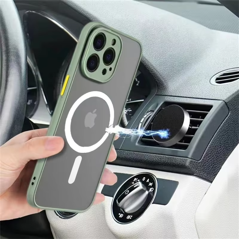 Luxury iPhone Case — Magnetic Matte Soft Silicone Cover with Color Collision, Camera Lens Protection, Shockproof, Anti-Scratch, MagSafe Compatible Design