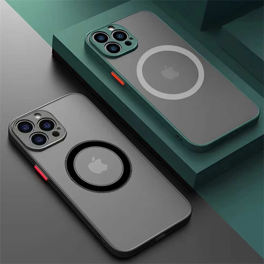 Luxury iPhone Case — Magnetic Matte Soft Silicone Cover with Color Collision, Camera Lens Protection, Shockproof, Anti-Scratch, MagSafe Compatible Design