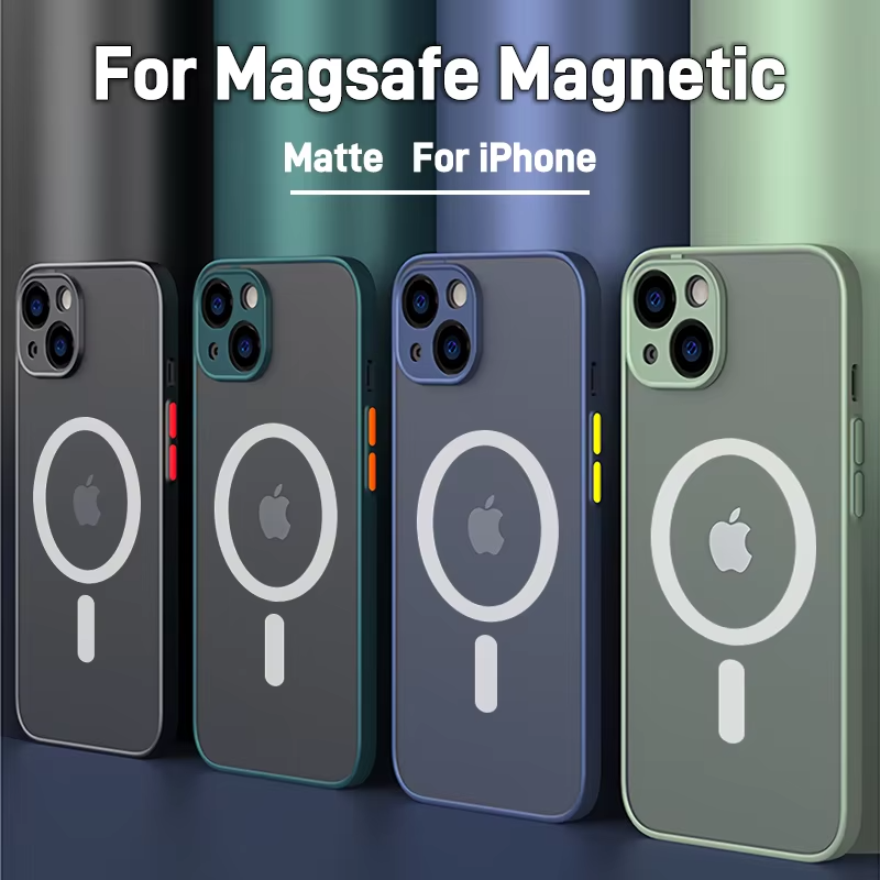 Luxury iPhone Case — Magnetic Matte Soft Silicone Cover with Color Collision, Camera Lens Protection, Shockproof, Anti-Scratch, MagSafe Compatible Design
