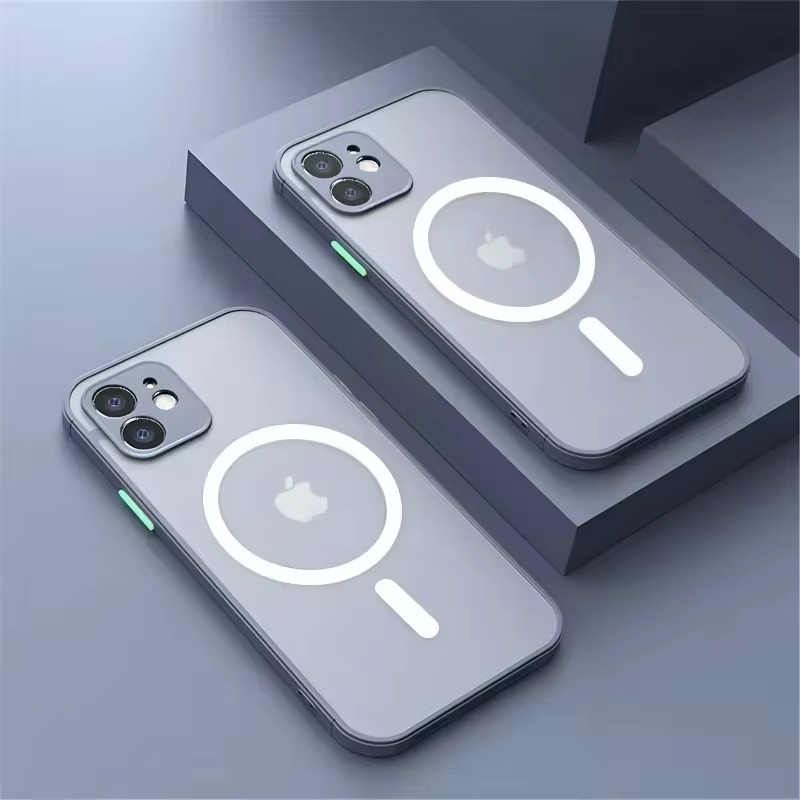 Luxury iPhone Case — Magnetic Matte Soft Silicone Cover with Color Collision, Camera Lens Protection, Shockproof, Anti-Scratch, MagSafe Compatible Design