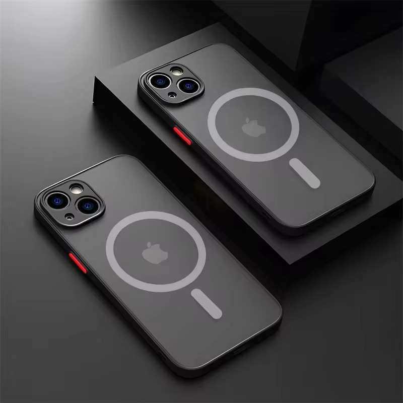 Luxury iPhone Case — Magnetic Matte Soft Silicone Cover with Color Collision, Camera Lens Protection, Shockproof, Anti-Scratch, MagSafe Compatible Design