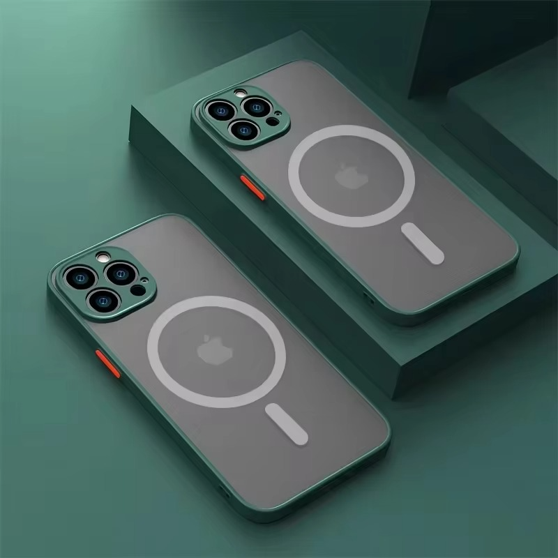 Luxury iPhone Case — Magnetic Matte Soft Silicone Cover with Color Collision, Camera Lens Protection, Shockproof, Anti-Scratch, MagSafe Compatible Design
