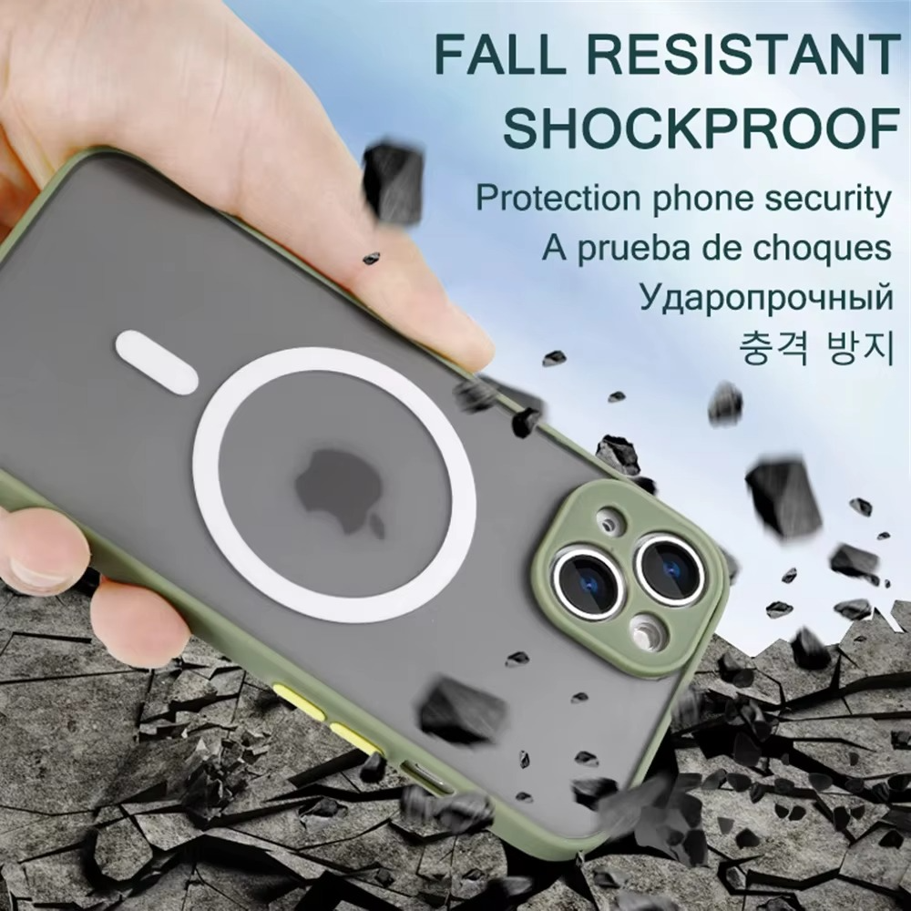 Luxury iPhone Case — Magnetic Matte Soft Silicone Cover with Color Collision, Camera Lens Protection, Shockproof, Anti-Scratch, MagSafe Compatible Design
