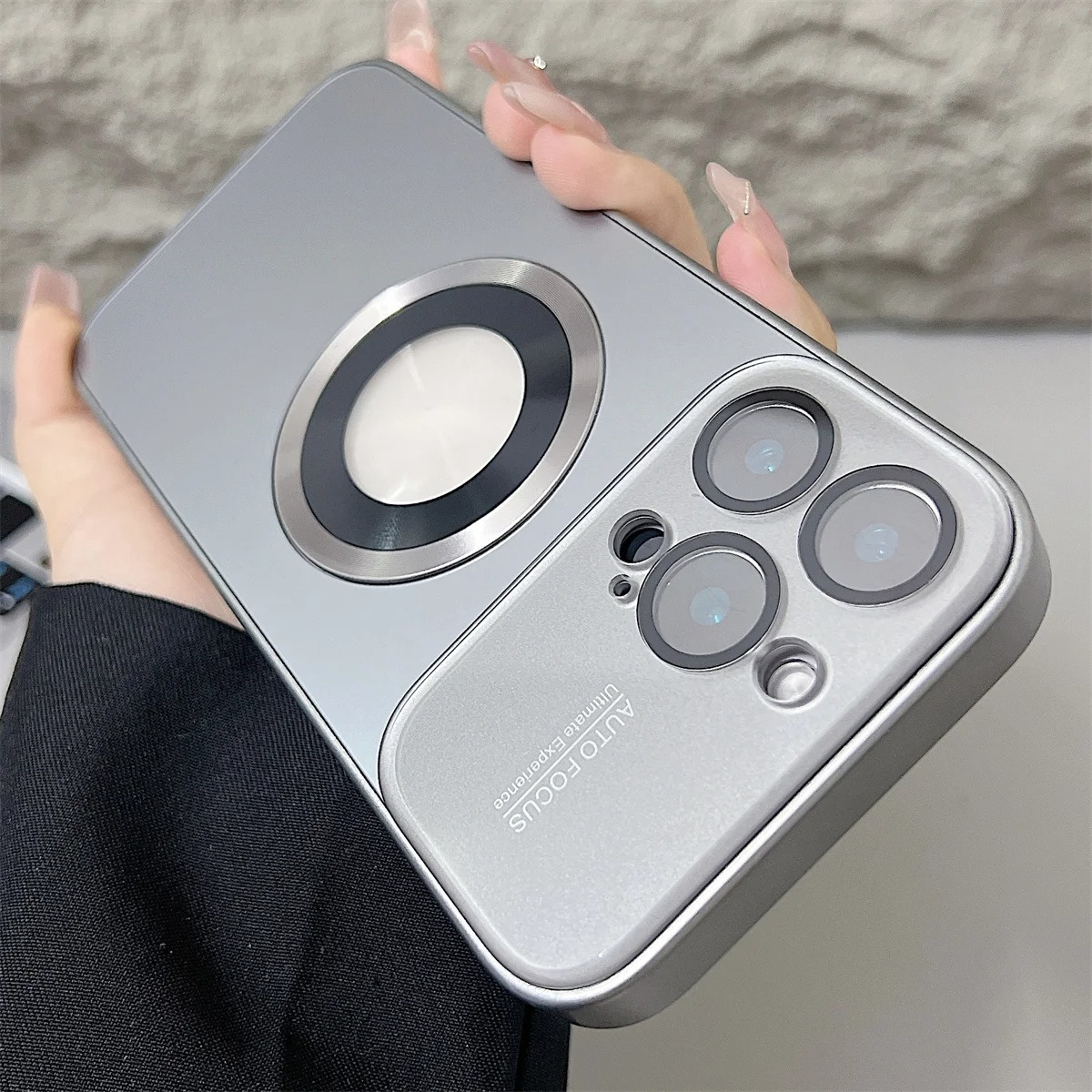 Luxury iPhone Case — MagSafe Large-Window Logo Hole Design with Shockproof Half-Wrapped Cover, Camera Lens Protection, Anti-Fingerprint Matte Non-Slip Finish